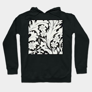 Vintage Floral Cottagecore  Romantic Flower Peony Rose Design Black and White Hoodie